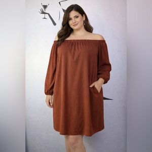 Aritzia Wilfred Off Shoulder Rust Shift Dress Boho Chic. PTP 19